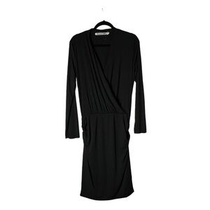 Michael Stars Modal Dress Women's Large Charcoal Grey Faux Wrap LS Rouched Sides